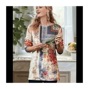 Soft Surroundings Ashbury Velvet Vibrant Colorful Fall Floral Tunic Small